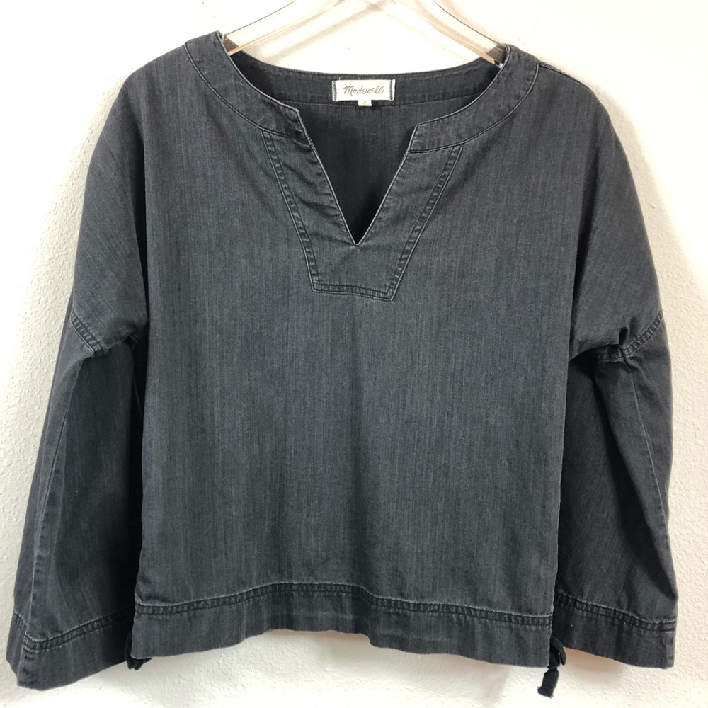 Madewell | Black Denim Lace Up Top - Picture 2 of 6